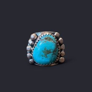 Giraffe Turquoise + Copper Metal Stud Ring (size 9)